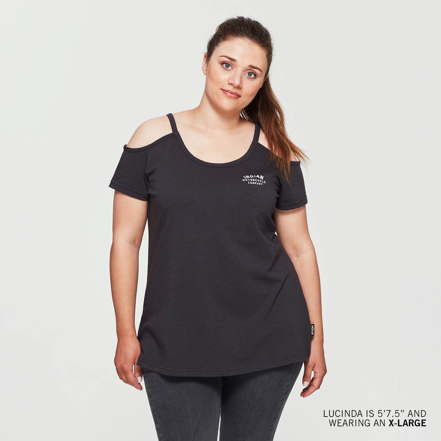 Women's Off Shoulder T-Shirt, Charcoal