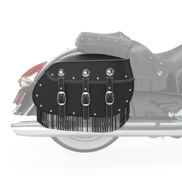 Genuine Leather Quick-Release Saddlebags with Fringe in Black, Pair