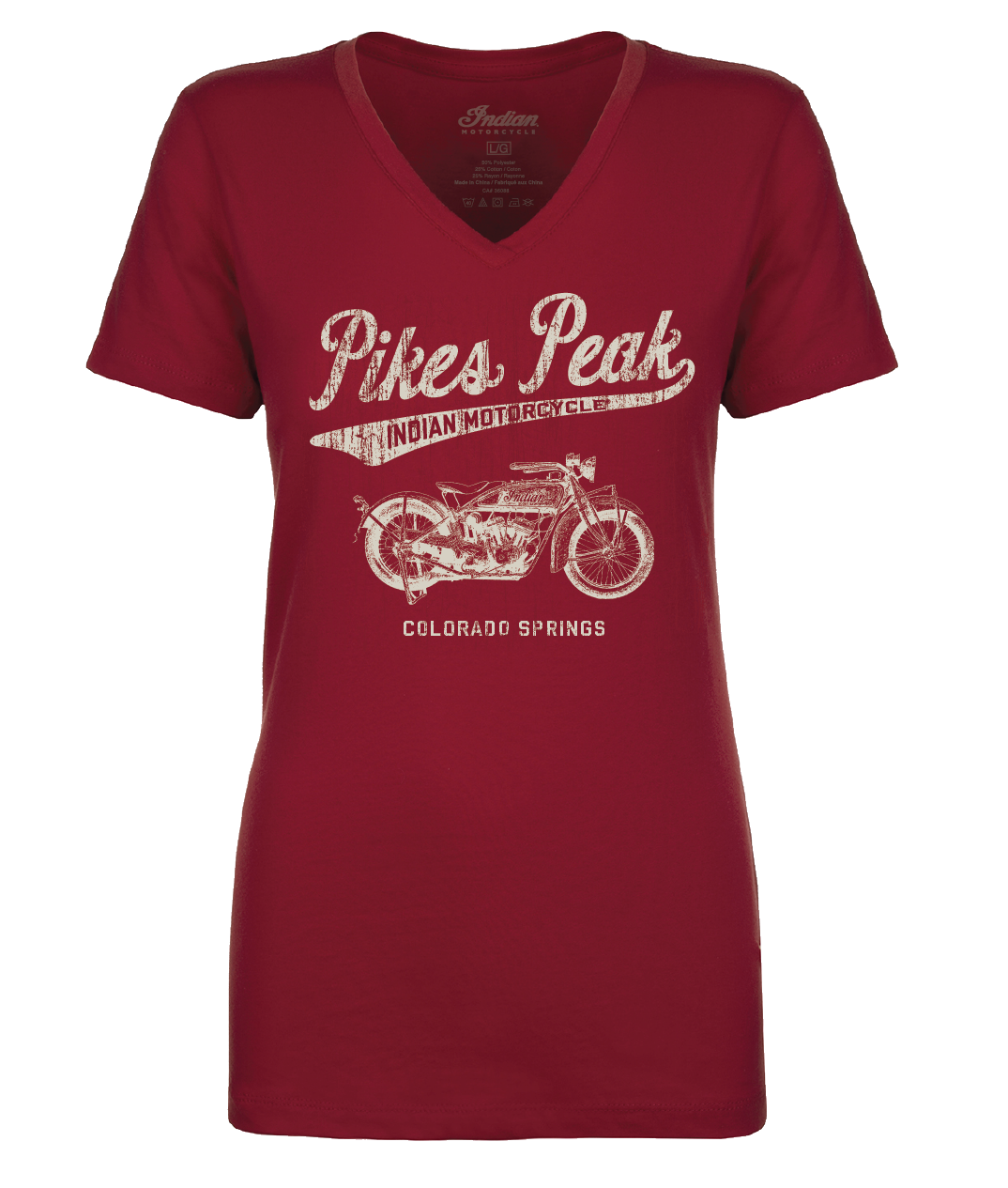 Ladies V-Neck Pikes Peak Vintage Script - Red