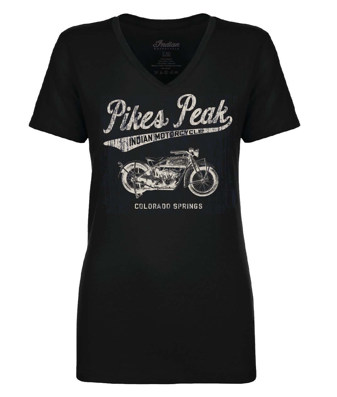 Ladies V-Neck Pikes Peak Vintage Script - Black