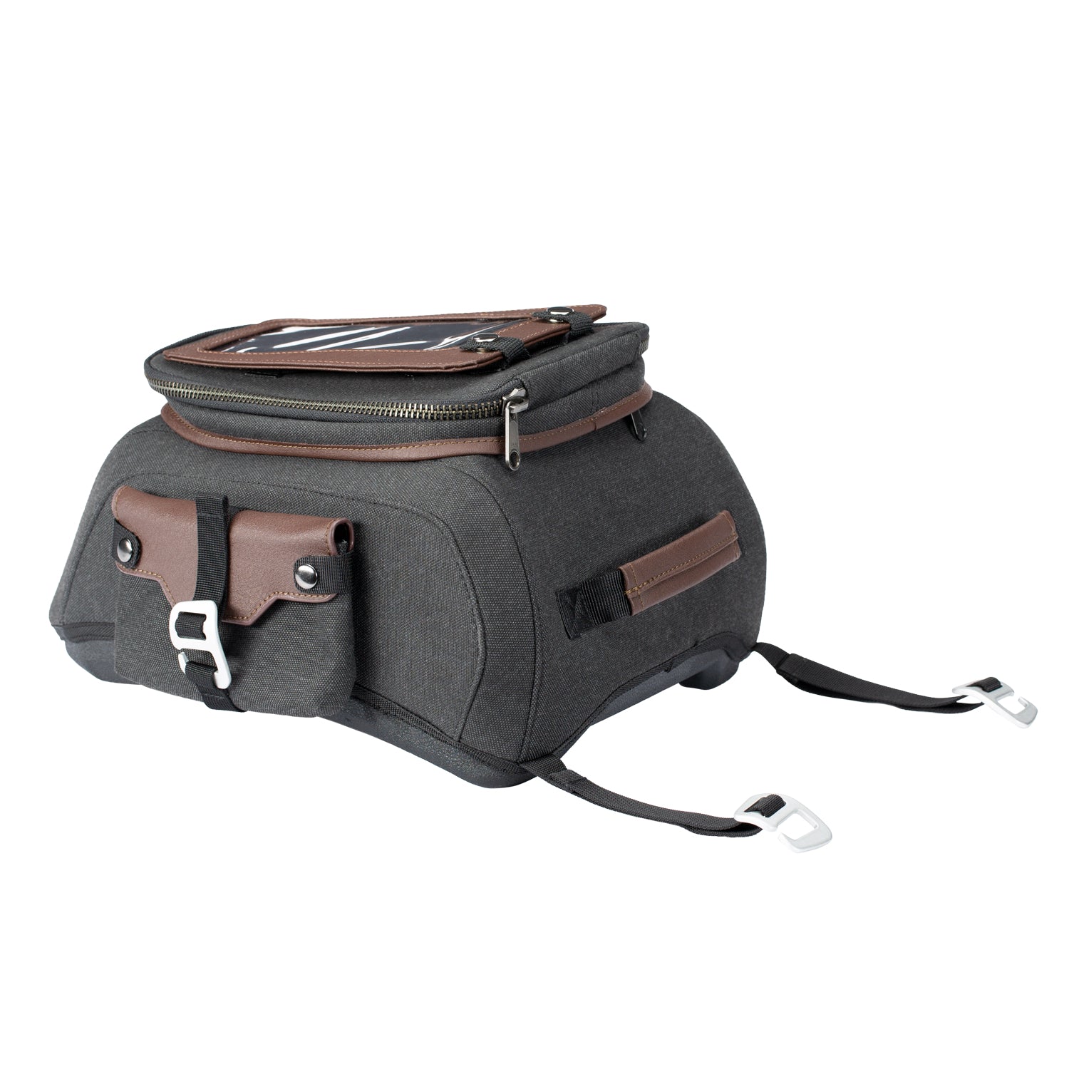 All-Weather Vinyl Tank Bag with Protective Phone Pocket, Gray/Brown