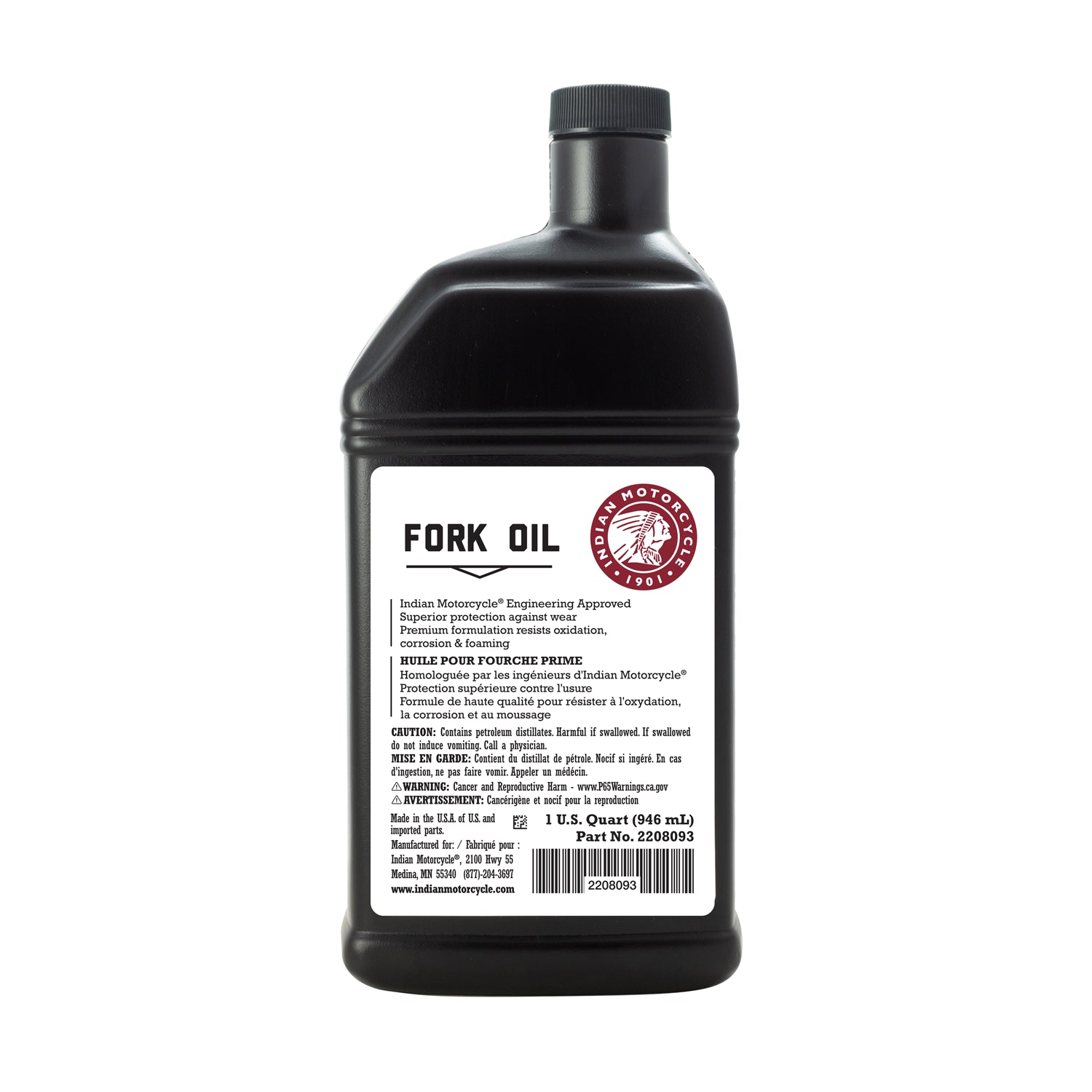 Fork Oil, Type I for all Indian Motorcycles except Challenger, 2208093, 1 Quart