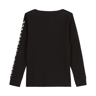Women's Sleeve Print Henley Long Sleeve T-Shirt, Black