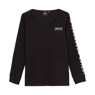 Women's Sleeve Print Henley Long Sleeve T-Shirt, Black