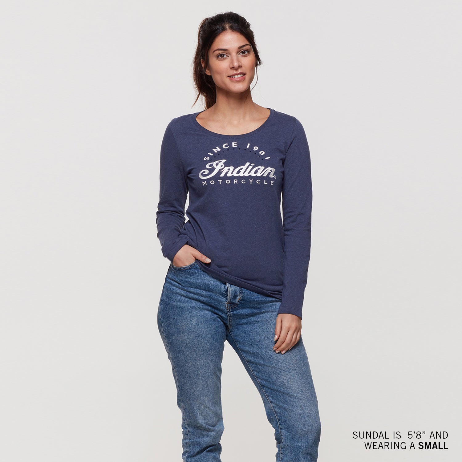 Women's Embroidered Script Long Sleeve Tee, Navy