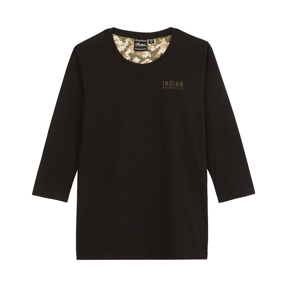 Women's Camo Lined 3/4 Sleeve T-Shirt, Black