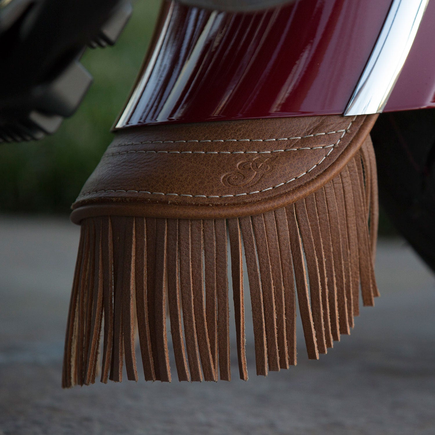 Genuine Leather Rear Mud Flap with Fringe, Desert Tan - 2879584-05