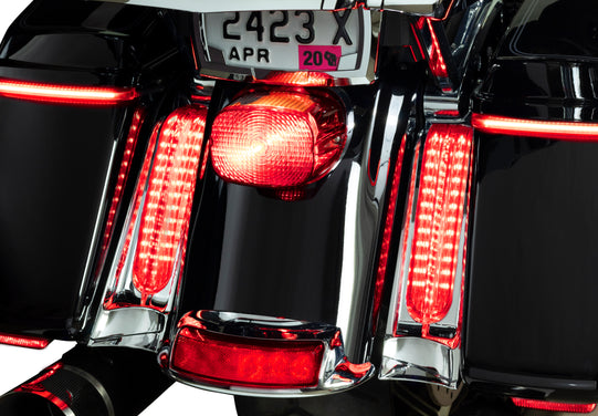 Filler Panel Lights for '14-up Ultras & Road Kings, Chrome - All Red LEDs with Clear Lenses