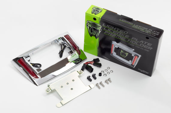 Lighted License Plate Frame for Tri Glide, Chrome, Red Lenses