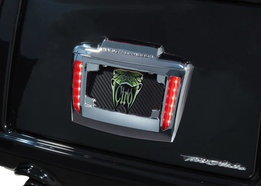 Lighted License Plate Frame for Tri Glide, Chrome, Red Lenses