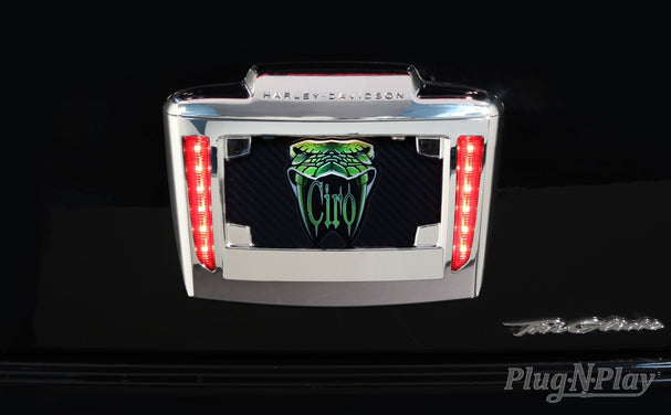 Lighted License Plate Frame for Tri Glide, Chrome, Red Lenses