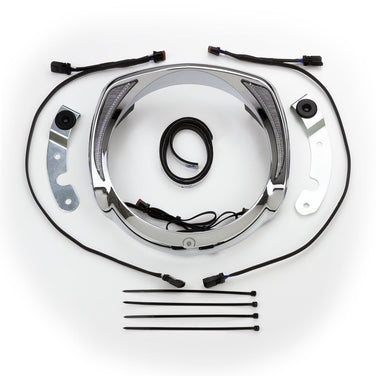Fang® Headlight Bezel with White LED Running Lights and Amber Turn Signals, '14-up, Chrome