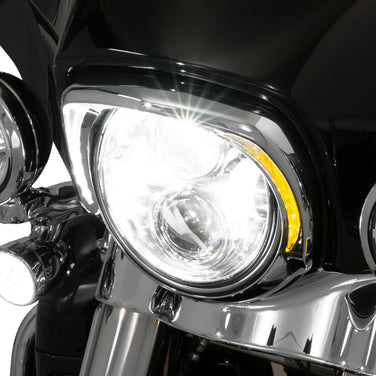 Fang® Headlight Bezel with White LED Running Lights and Amber Turn Signals, '14-up, Chrome