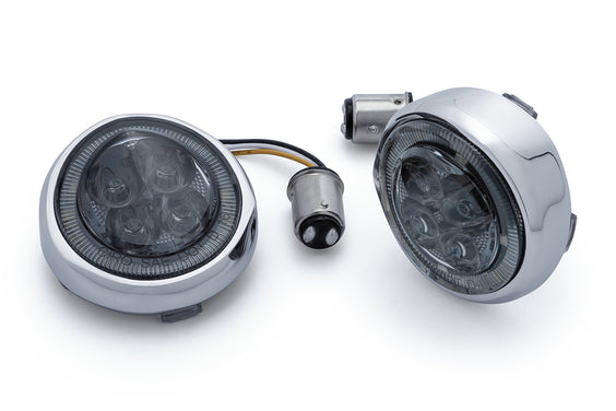 FANG SIGNAL INSERTS, SMOKE LENS, WHITE/AMBER LEDS, CHROME BEZEL