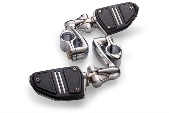 Hingeless Clamp, Clevis, Arm w/ Twin Rail Footrests, Chrome