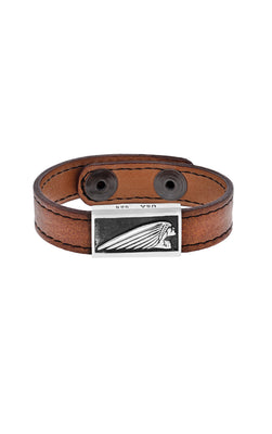 Leather Bracelet with Silver Indian Motorcycle Headdress Logo