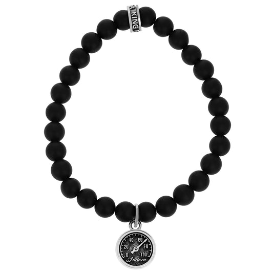8mm Onyx Beaded Bracelet w/ Speedometer Charm